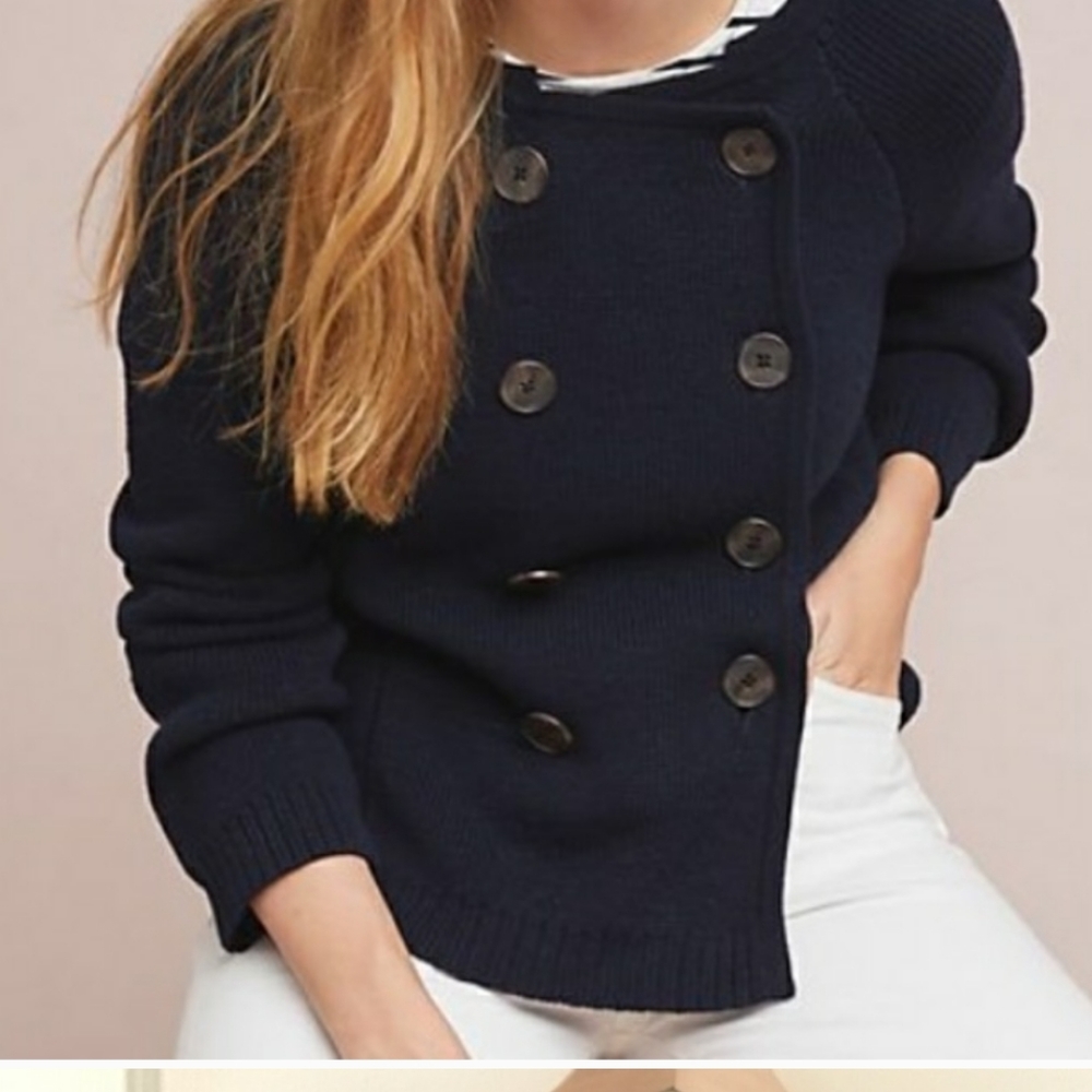 ANTHROPOLIGIE Thick Warm Navy Buttoned Sweater
